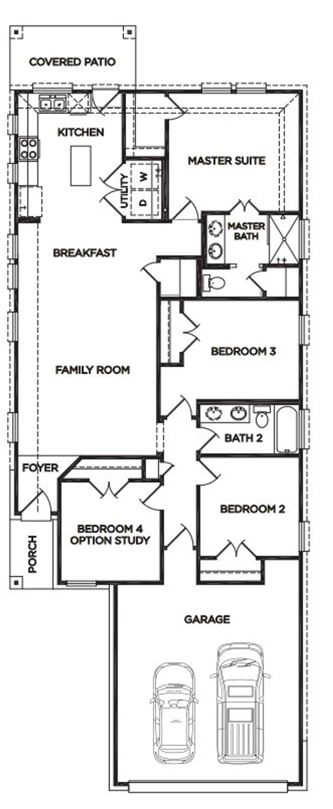 2D floor plan layout for the The Augusta by McKinley Homes in Colony at Pinehurst, Pinehurst, TX (Image 2).