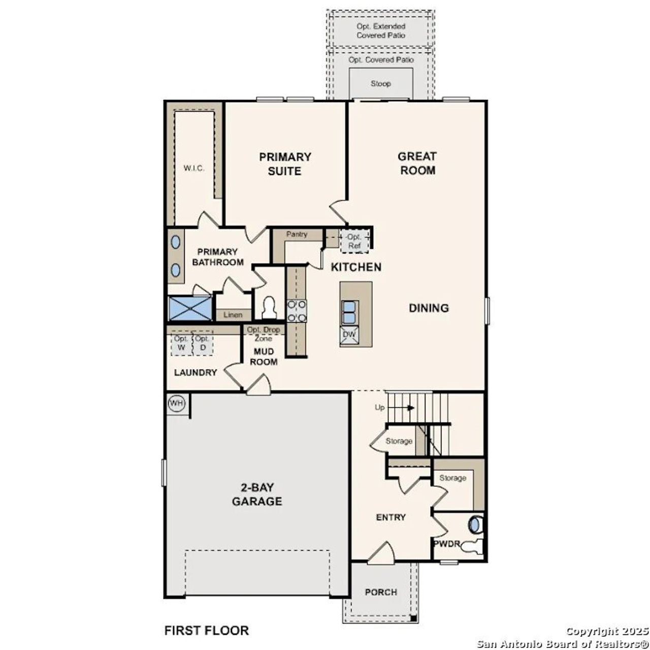 2D floor plan layout of this home in Cinco Lakes, San Antonio, TX (Image 2).