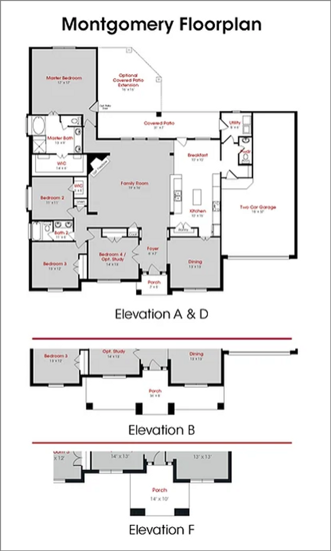 2D floor plan layout for the Montgomery by Kendall Homes in Deer Pines, Conroe, TX (Image 2). 2D floor plan layout for the Montgomery by Kendall Homes in Deer Pines, Conroe, TX (Image 2).