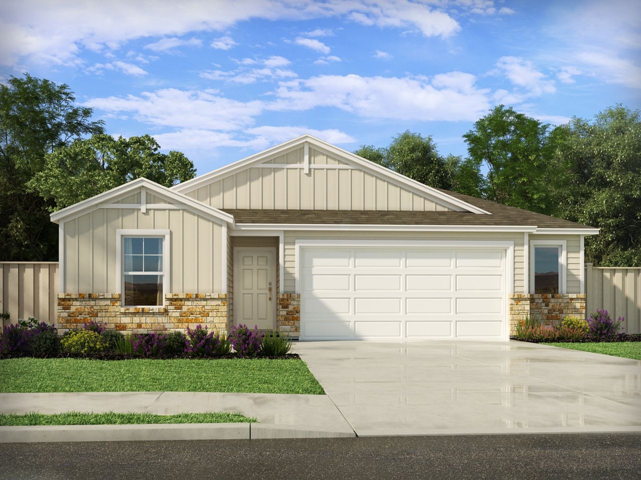 Representative exterior photo of a completed home built from the The Gage (801) by Meritage Homes in Waterstone Crossing, Kyle, TX (Image 2). Representative exterior photo of a completed home built from the The Gage (801) by Meritage Homes in Waterstone Crossing, Kyle, TX (Image 2).