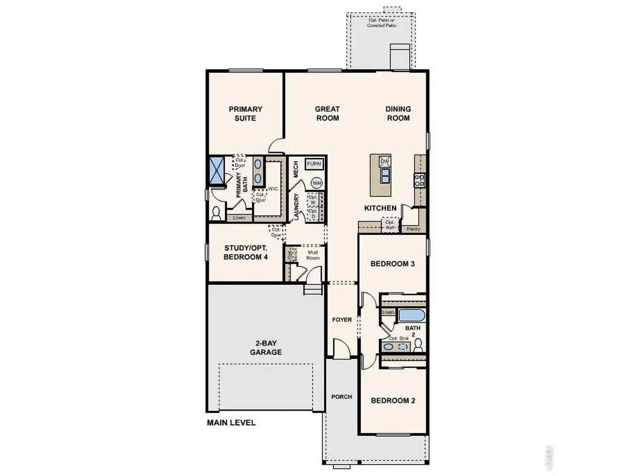 2D floor plan layout of this home in The Overlook at Johnstown Farms, Johnstown, CO (Image 2).