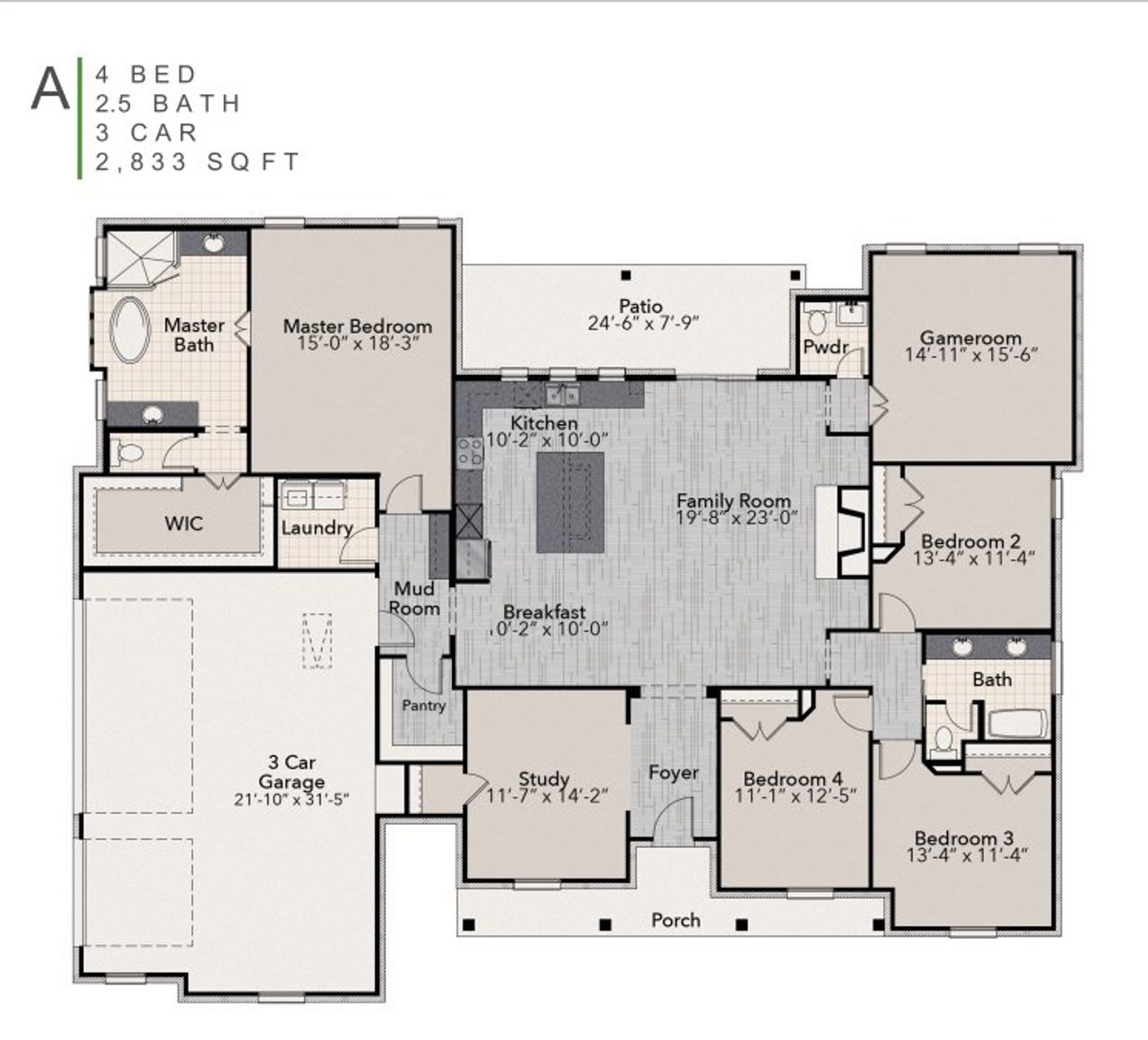 2D floor plan layout for the The Colin by Elmwood Custom Homes in Jordan Run, Midlothian, TX (Image 2).