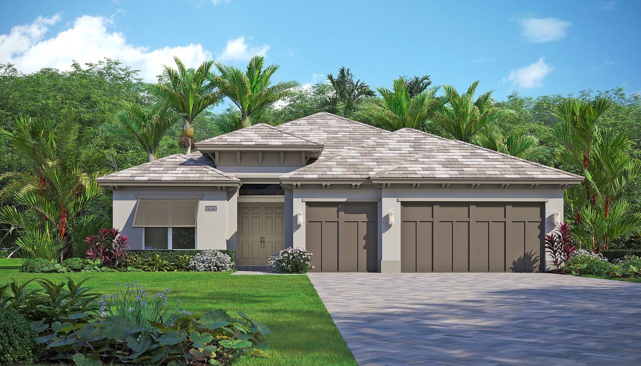 Representative exterior photo of a completed home built from the Amaryllis by GHO Homes in Lucaya Pointe, Vero Beach, FL (Image 2). Representative exterior photo of a completed home built from the Amaryllis by GHO Homes in Lucaya Pointe, Vero Beach, FL (Image 2).