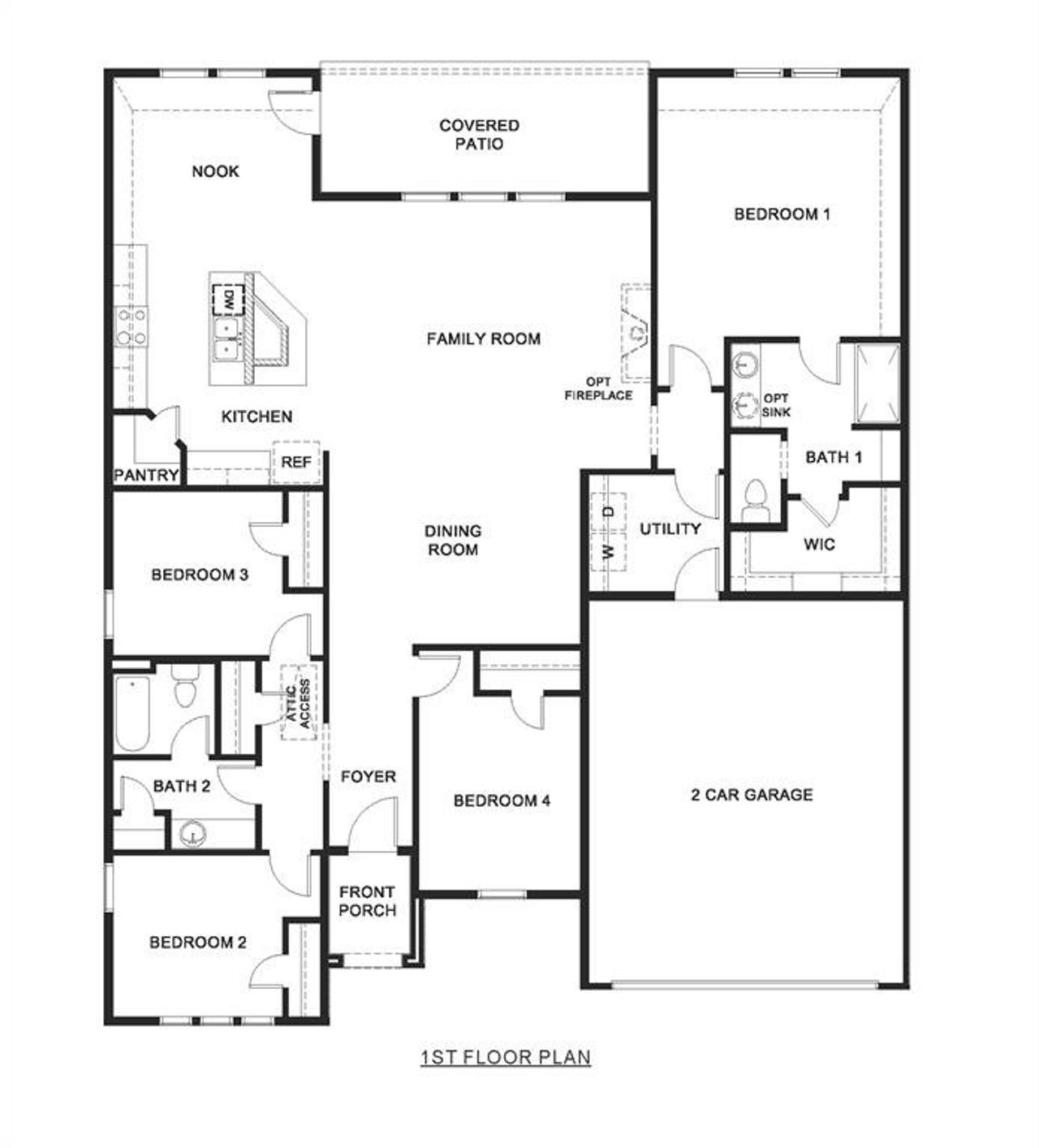 2D floor plan layout of this home in Windrose, Pilot Point, TX (Image 2).