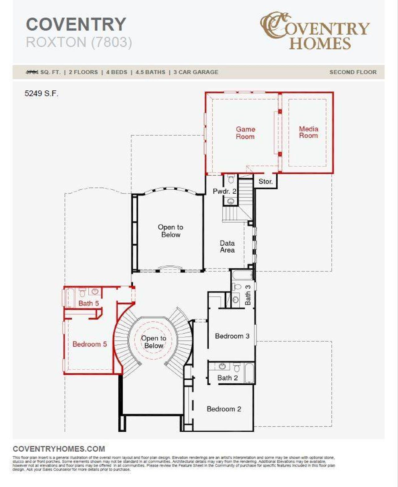 2D floor plan layout of this home in Harvest Green 75', Richmond, TX (Image 2).