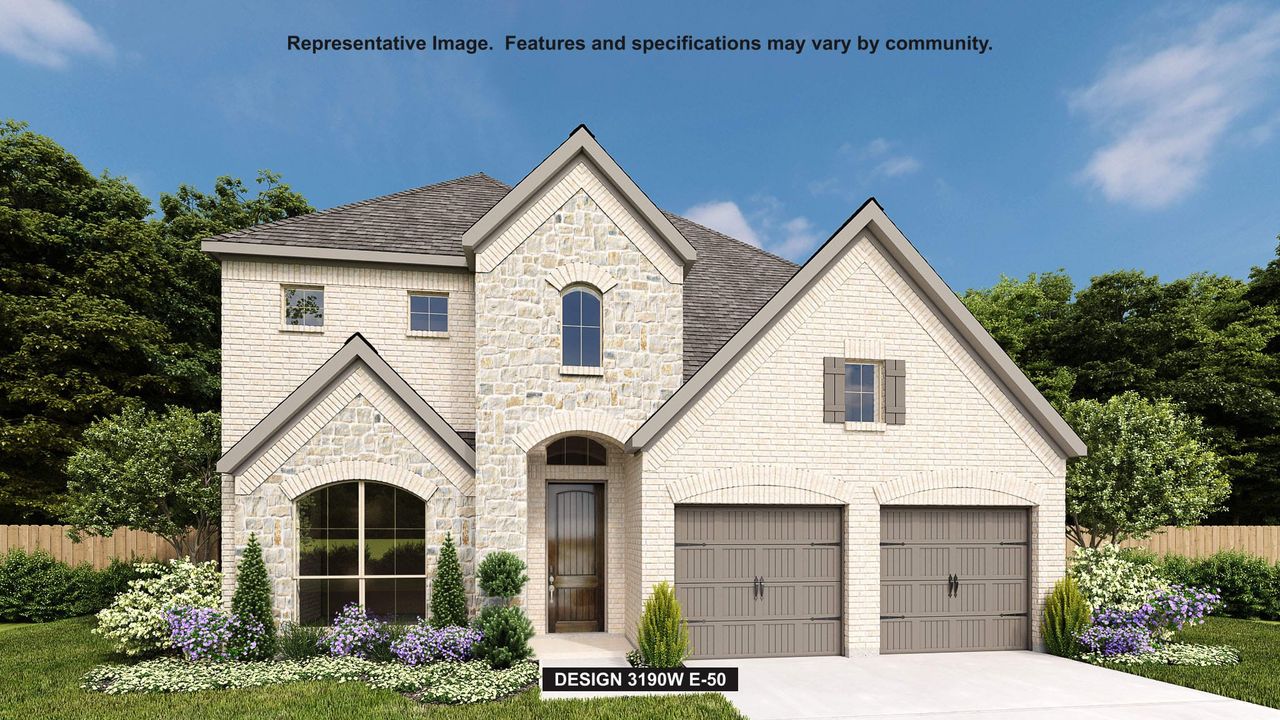 Representative exterior photo of a completed home built from the 3190W by Perry Homes in Lariat 50', Liberty Hill, TX (Image 2).