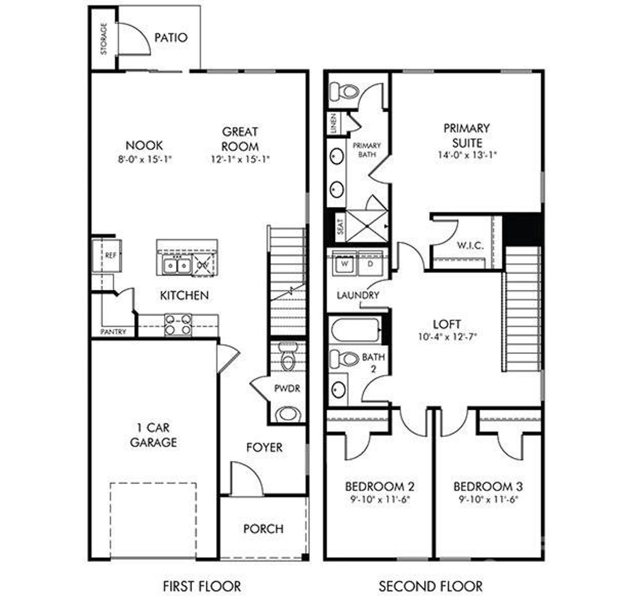 2D floor plan layout of this home in Rocky River Towns, Charlotte, NC (Image 2).
