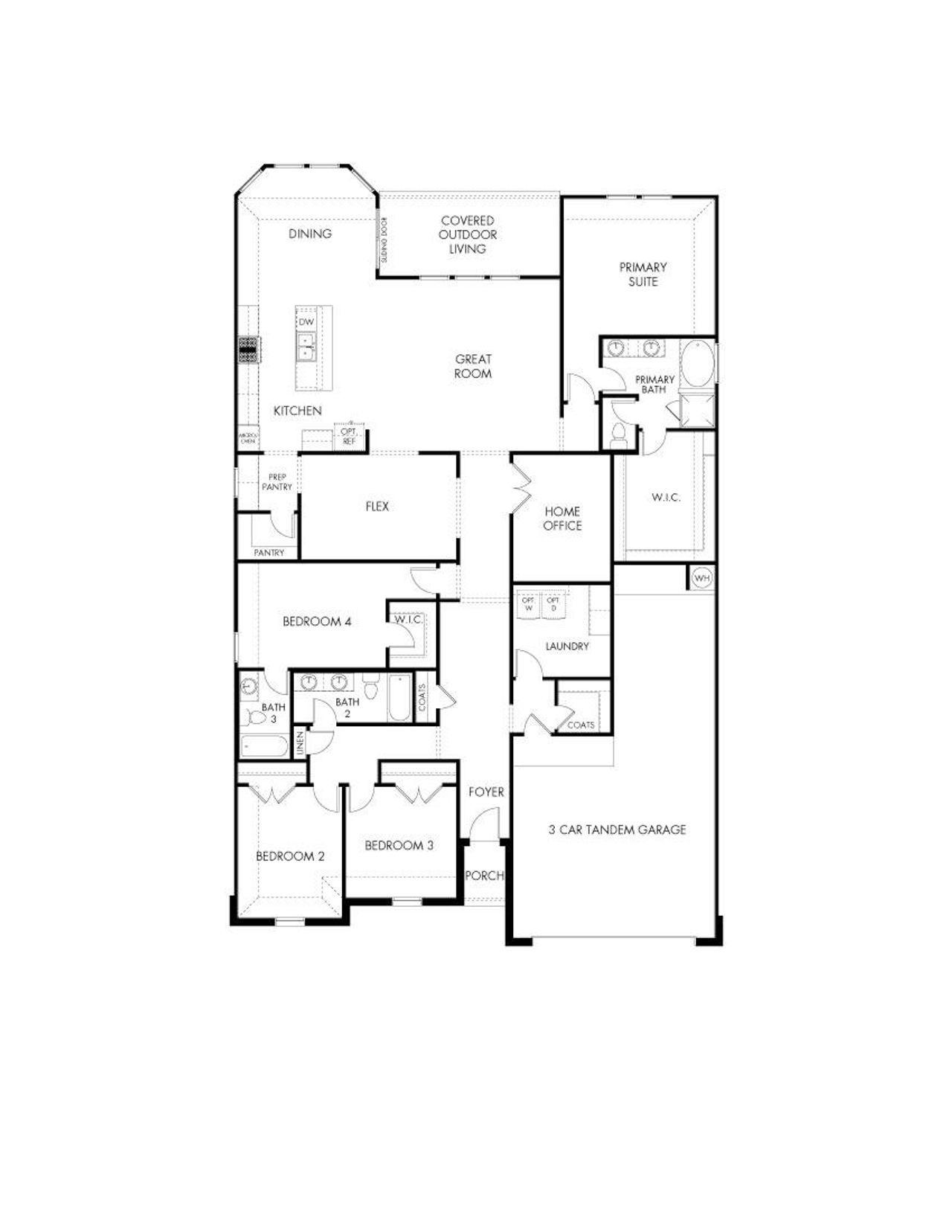2D floor plan layout of this home in Opal Meadows, Kyle, TX (Image 2).