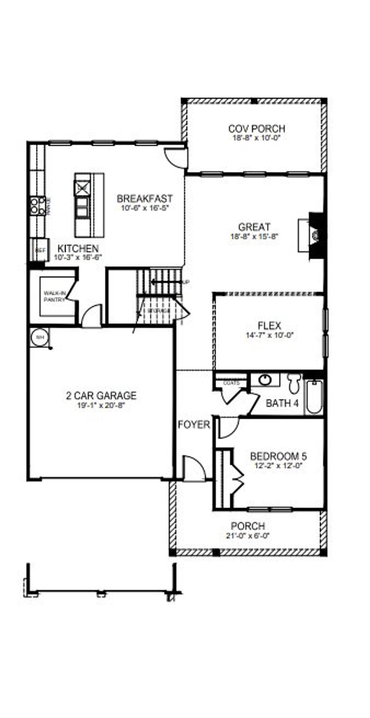 2D floor plan layout for the Trent by D.R. Horton in Westport, York, SC (Image 2).