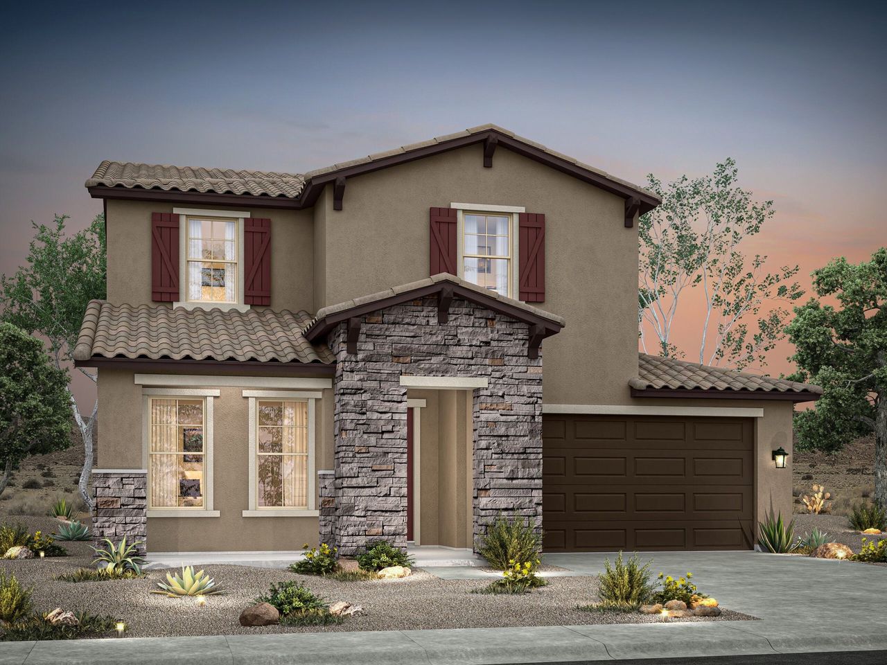 Representative exterior photo of a completed home built from the Patagonia by William Ryan Homes in Alta Vida at Westpark, Buckeye, AZ (Image 2). Representative exterior photo of a completed home built from the Patagonia by William Ryan Homes in Alta Vida at Westpark, Buckeye, AZ (Image 2).