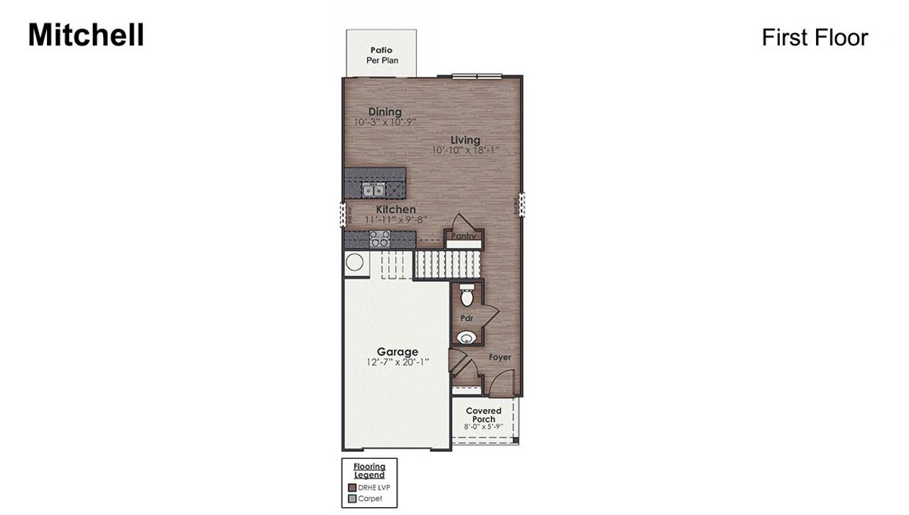 2D floor plan layout of this home in Grayson Park Townhomes, Leland, NC (Image 2).