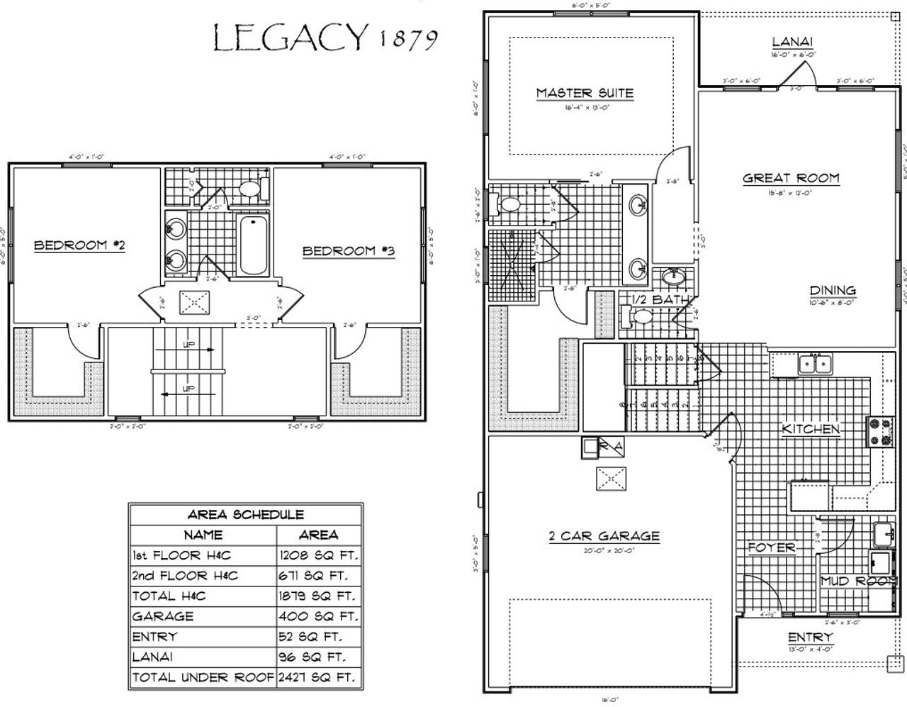 2D floor plan layout for the Legacy 1879 by New Generation Home Builders in South Pointe, Gainesville, FL (Image 2).