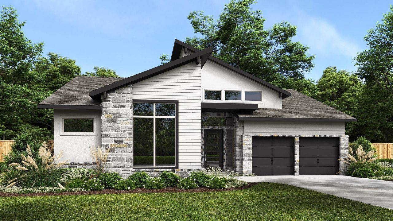 Representative exterior photo of a completed home built from the 2835E by Perry Homes in The Colony, Bastrop, TX (Image 2). Representative exterior photo of a completed home built from the 2835E by Perry Homes in The Colony, Bastrop, TX (Image 2).