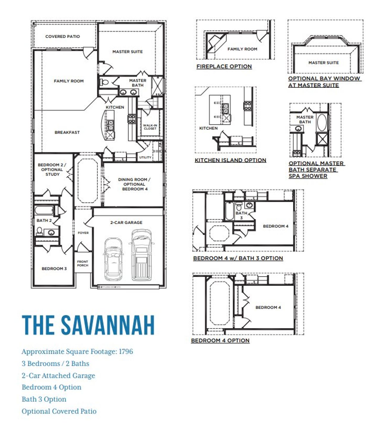 2D floor plan layout for the The Savannah by McKinley Homes in Fieldstone, Katy, TX (Image 2).