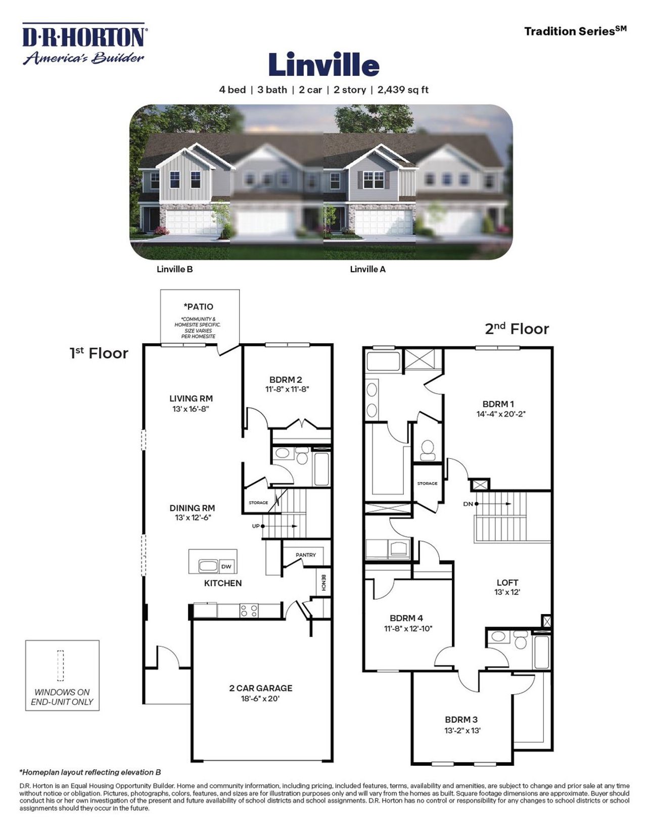 2D floor plan layout for the Linville by D.R. Horton in Collins Ridge Townes, Hillsborough, NC (Image 2).