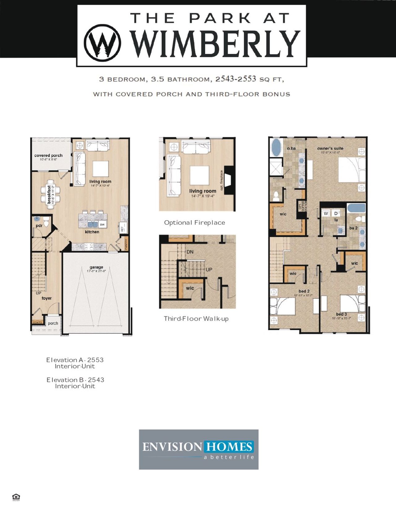 2D floor plan layout for the 26'TH by Envision Homes in Park at Wimberly, Apex, NC (Image 2).