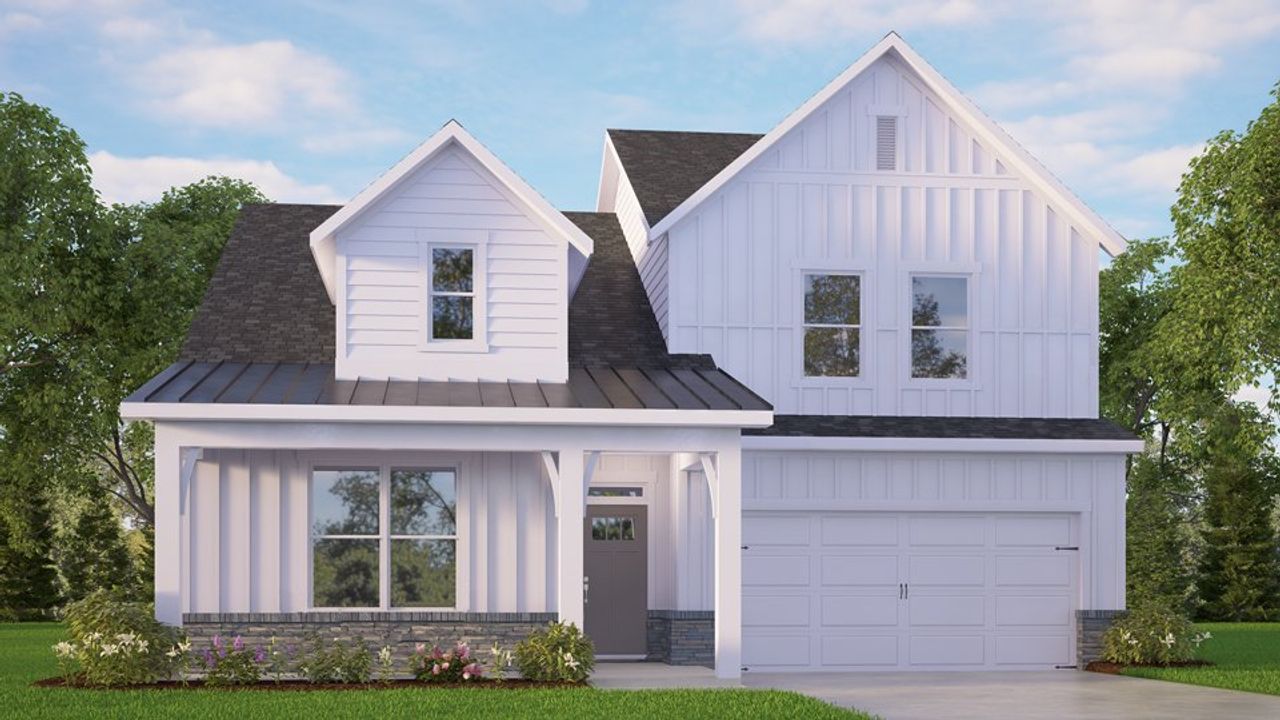 Representative exterior photo of a completed home built from the Ashley by D.R. Horton in Horton Park, Apex, NC (Image 2). Representative exterior photo of a completed home built from the Ashley by D.R. Horton in Horton Park, Apex, NC (Image 2).