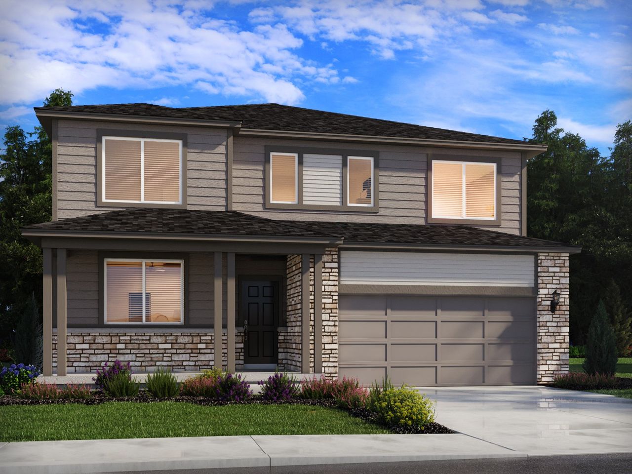 Representative exterior photo of a completed home built from the The Sylvan by Meritage Homes in Poudre Heights: The Lakes Collection, Windsor, CO (Image 2).