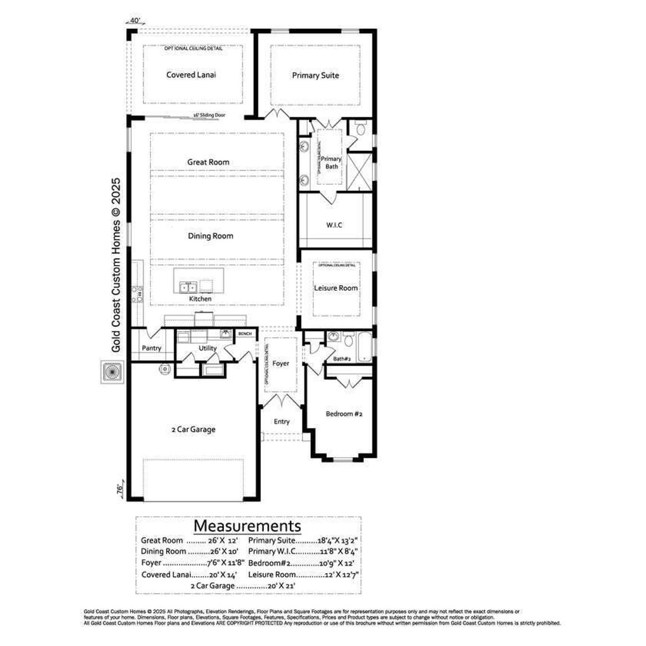 2D floor plan layout for the The San Marino by Gold Coast Custom Homes in Palm Coast Plantation, Palm Coast, FL (Image 2).