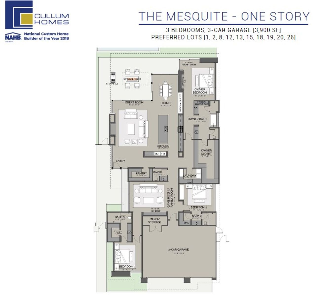 2D floor plan layout for the Mesquite by Cullum Homes in Village at Seven Desert Mountain, Scottsdale, AZ (Image 2).