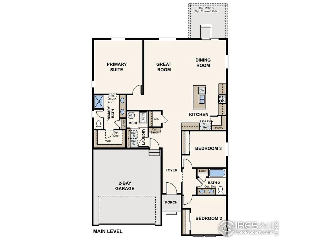 2D floor plan layout of this home in The Overlook at Johnstown Farms, Johnstown, CO (Image 2).