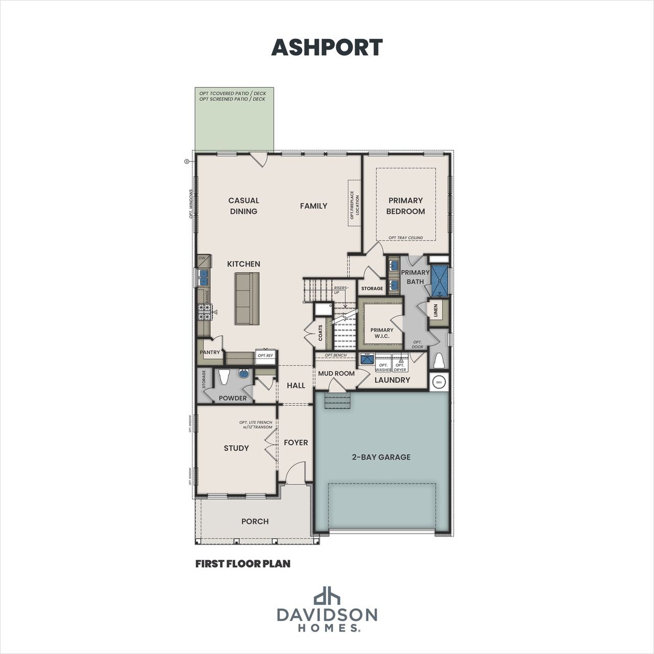 2D floor plan layout for the The Ashport K by Davidson Homes LLC in Cedar Farms, Winder, GA (Image 2).