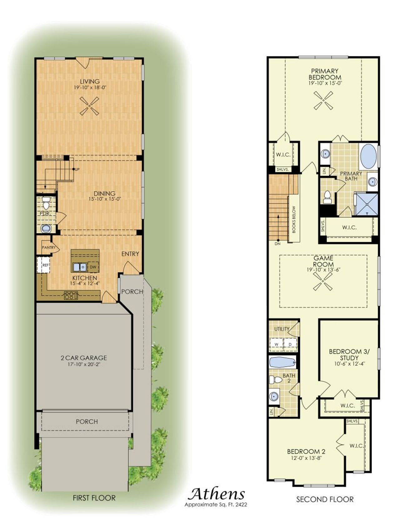 2D floor plan layout for the Athens by Sandcastle Homes in Sunset Heights, Houston, TX (Image 2).