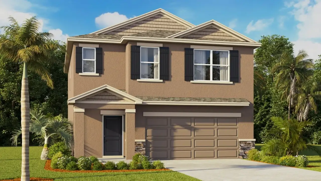 Representative exterior photo of a completed home built from the Crestview by D.R. Horton in Pasadena Ridge, Dade City, FL (Image 2). Representative exterior photo of a completed home built from the Crestview by D.R. Horton in Pasadena Ridge, Dade City, FL (Image 2).