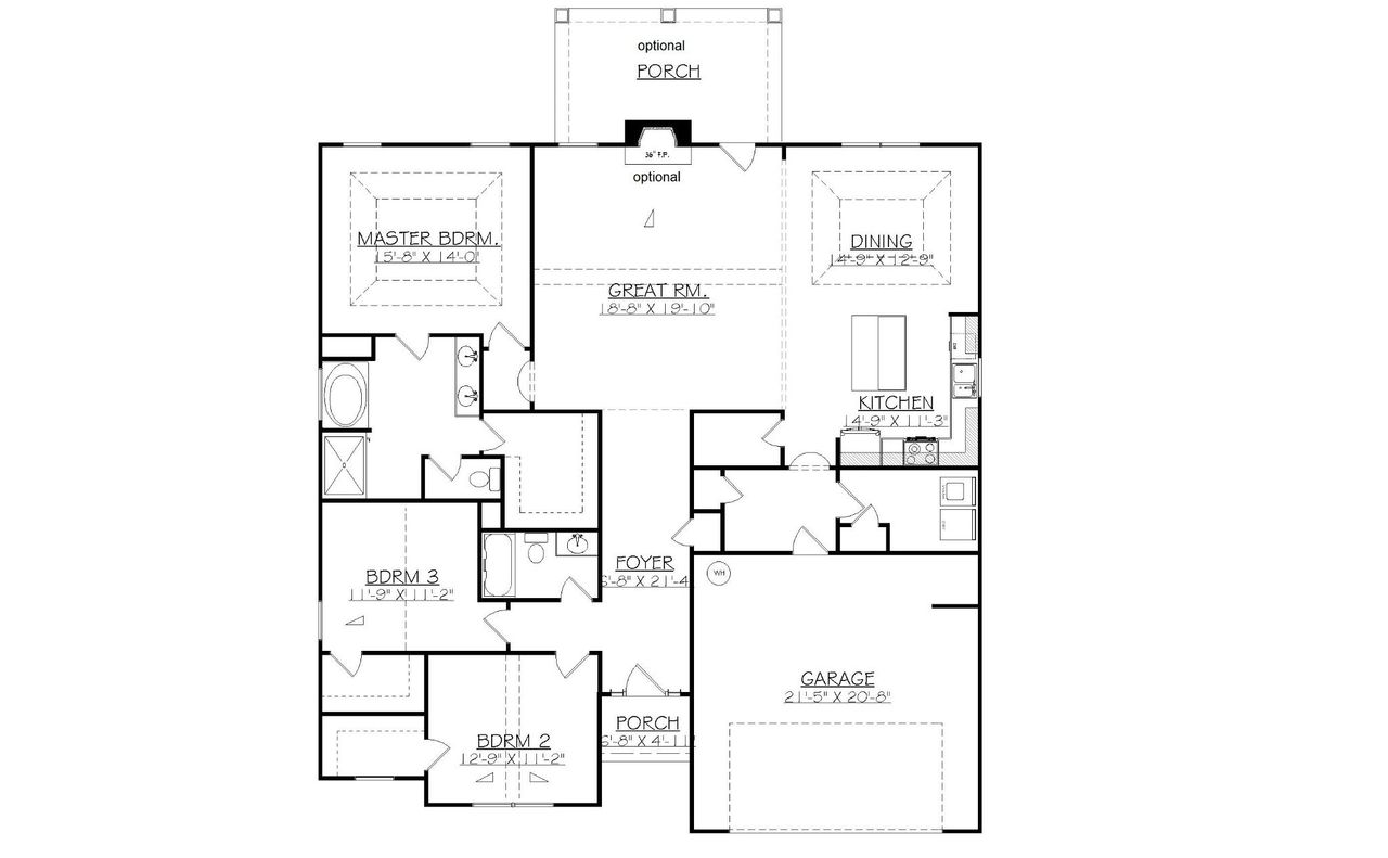 2D floor plan layout for the Aruba by Designer Homes of Georgia in Austin Heights, North Augusta, SC (Image 2).