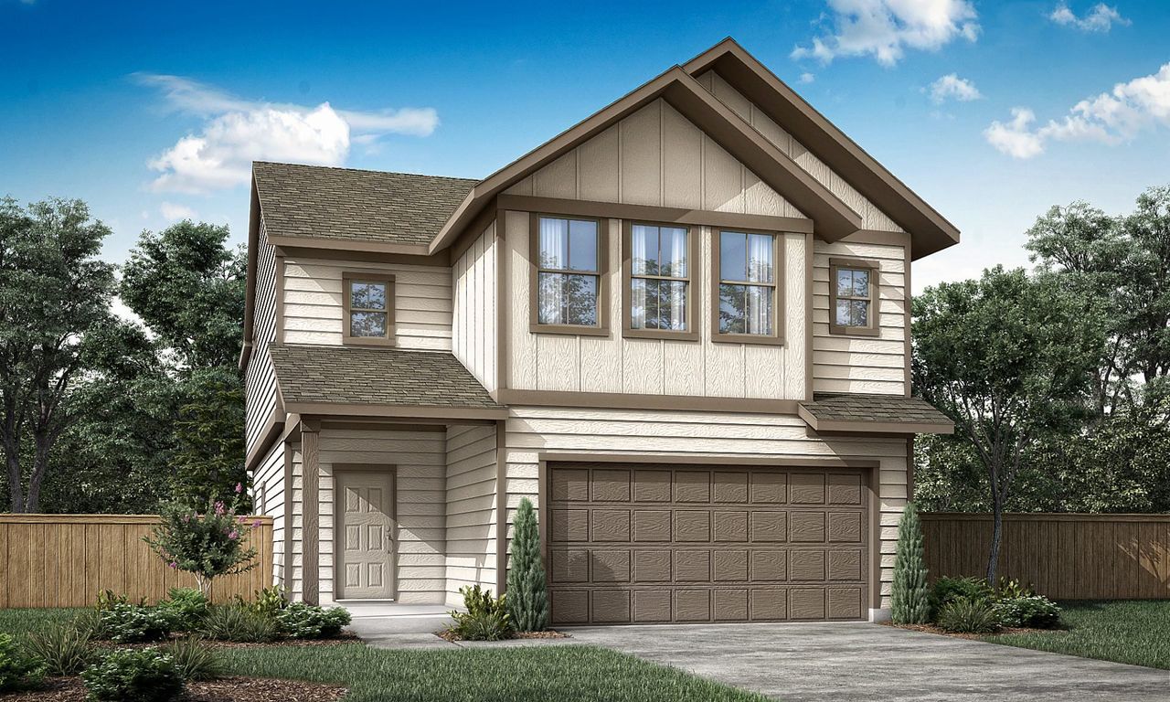 Representative exterior photo of a completed home built from the Ennis by Pacesetter Homes in Blanco Vista, San Marcos, TX (Image 2). Representative exterior photo of a completed home built from the Ennis by Pacesetter Homes in Blanco Vista, San Marcos, TX (Image 2).