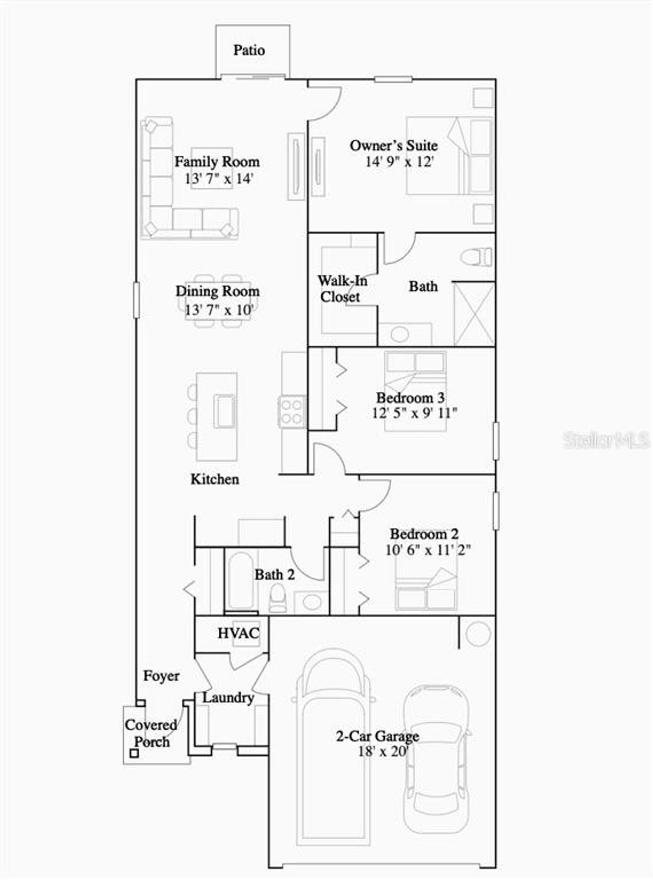2D floor plan layout of this home in Marion Ranch, Ocala, FL (Image 2).