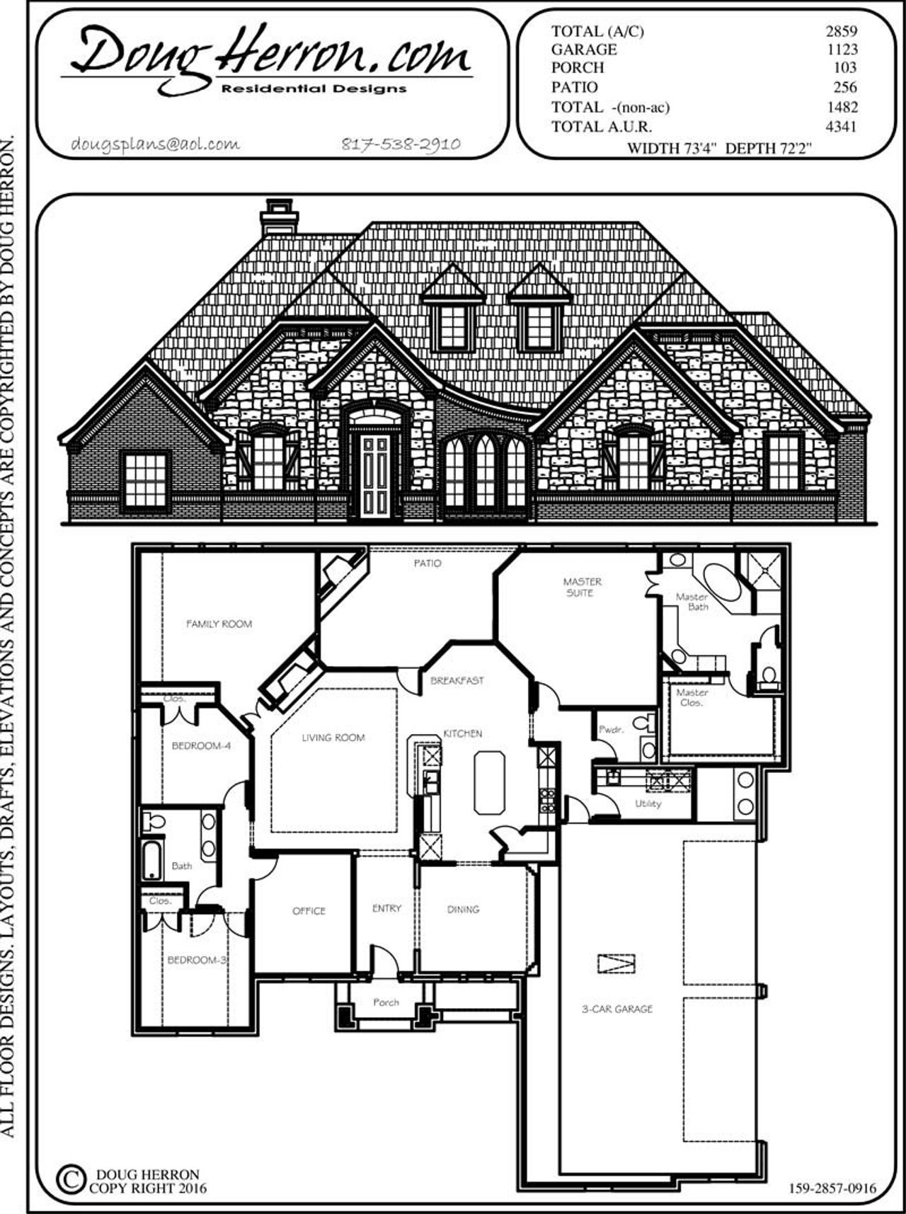 2D floor plan layout for the 159-2859-0916 by Abba River Homes in Stanford Estates, Springtown, TX (Image 2).
