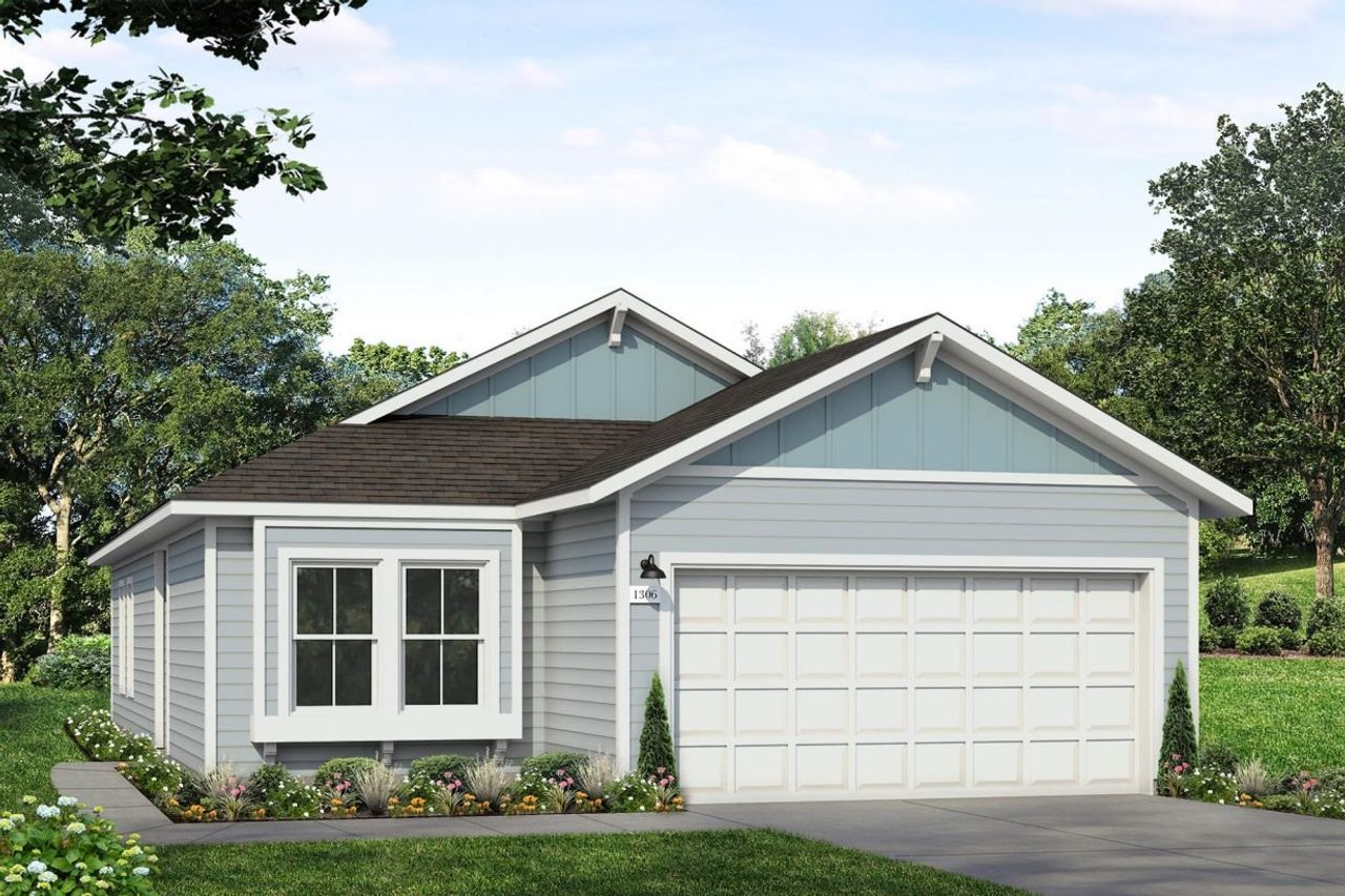 Representative exterior photo of a completed home built from the Cascade 1306 by Brohn Homes in Cascade, Liberty Hill, TX (Image 2). Representative exterior photo of a completed home built from the Cascade 1306 by Brohn Homes in Cascade, Liberty Hill, TX (Image 2).