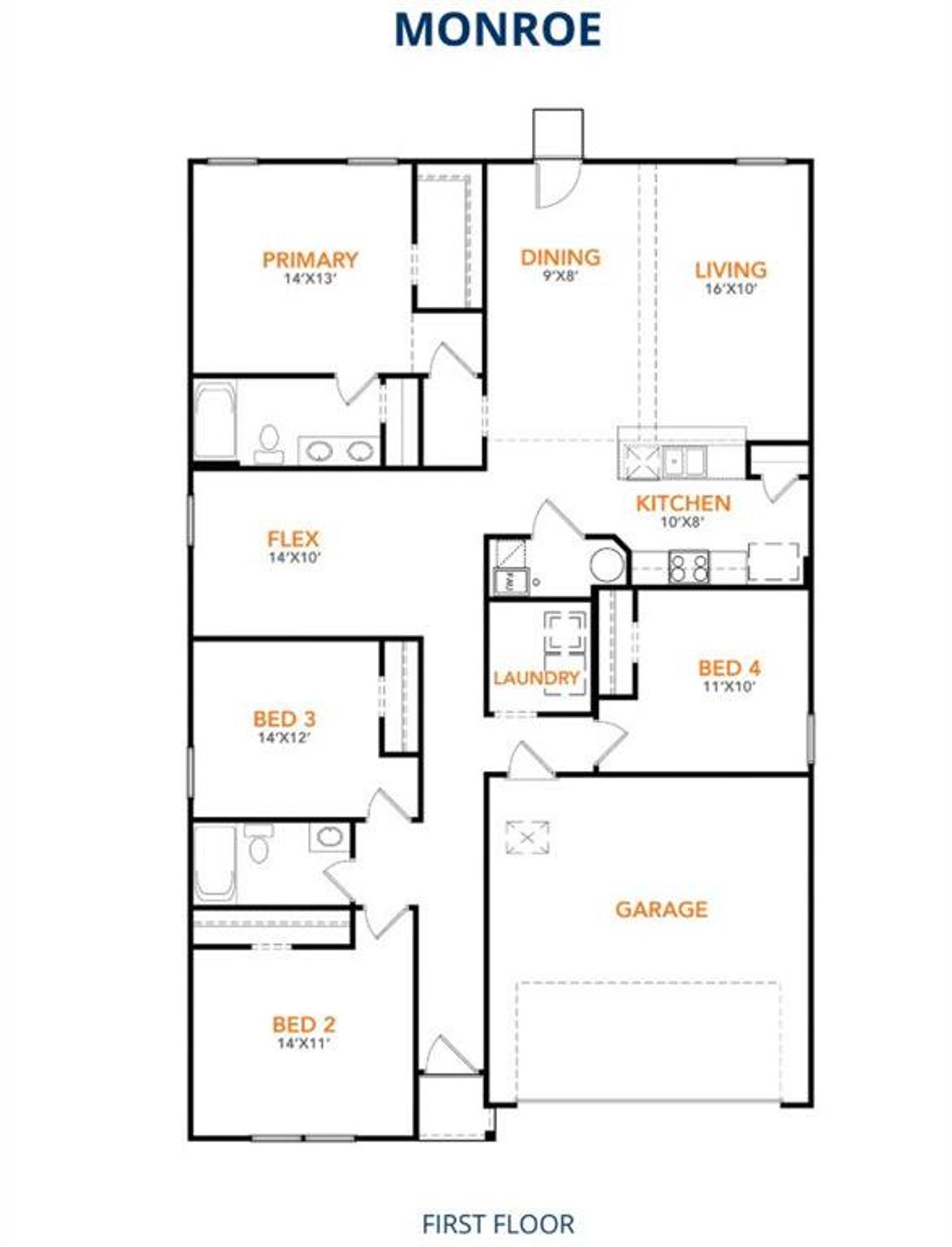 2D floor plan layout of this home in Whispering Winds, Alvord, TX (Image 2). 2D floor plan layout of this home in Whispering Winds, Alvord, TX (Image 2).