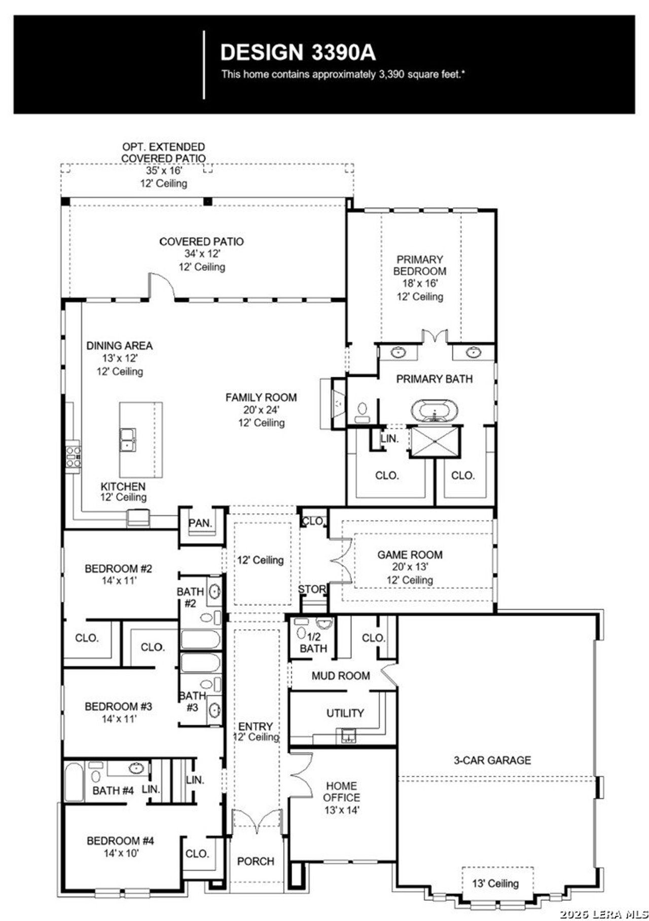 2D floor plan layout of this home in Megan's Landing, Castroville, TX (Image 2).