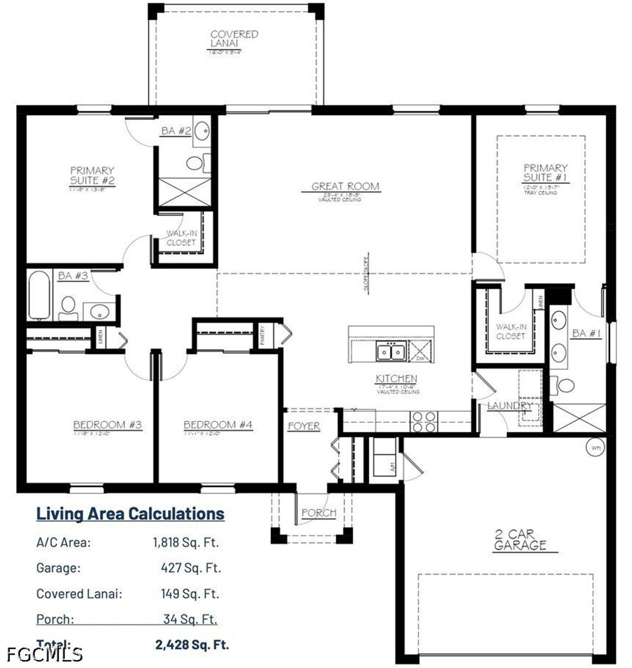 2D floor plan layout of this home in Cape Coral, Cape Coral, FL (Image 2).
