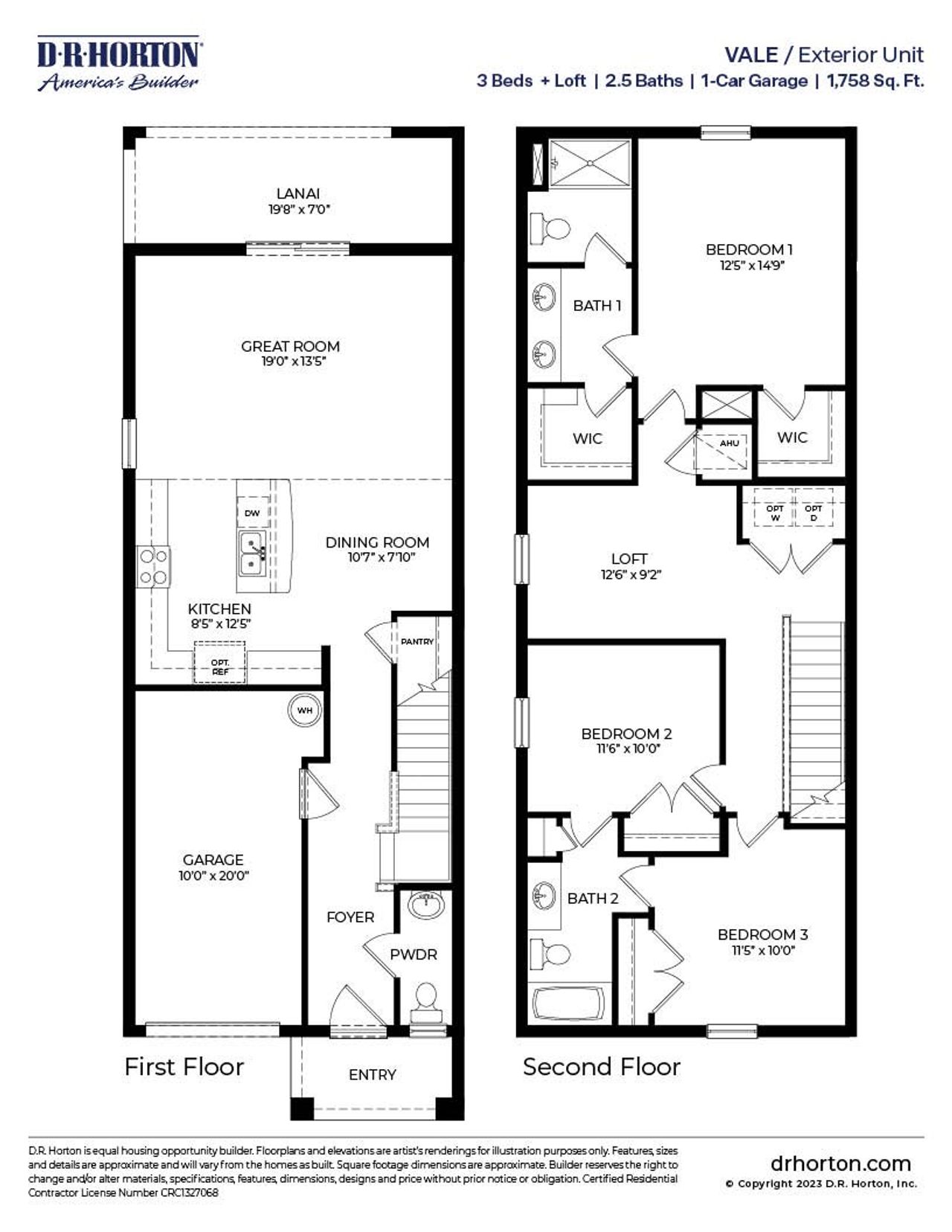 2D floor plan layout of this home in Central Park Townhomes, Port St. Lucie, FL (Image 2).