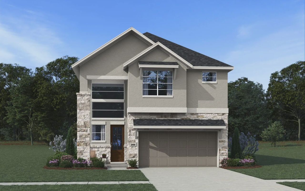 Representative exterior photo of a completed home built from the Saxony by Chesmar Homes in Stillwater Ranch, San Antonio, TX (Image 2).