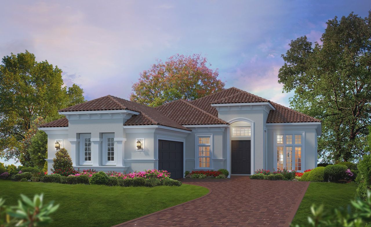 Representative exterior photo of a completed home built from the Costa Del Sol by ICI Homes in The Conservatory at Hammock Beach, Palm Coast, FL (Image 2). Representative exterior photo of a completed home built from the Costa Del Sol by ICI Homes in The Conservatory at Hammock Beach, Palm Coast, FL (Image 2).