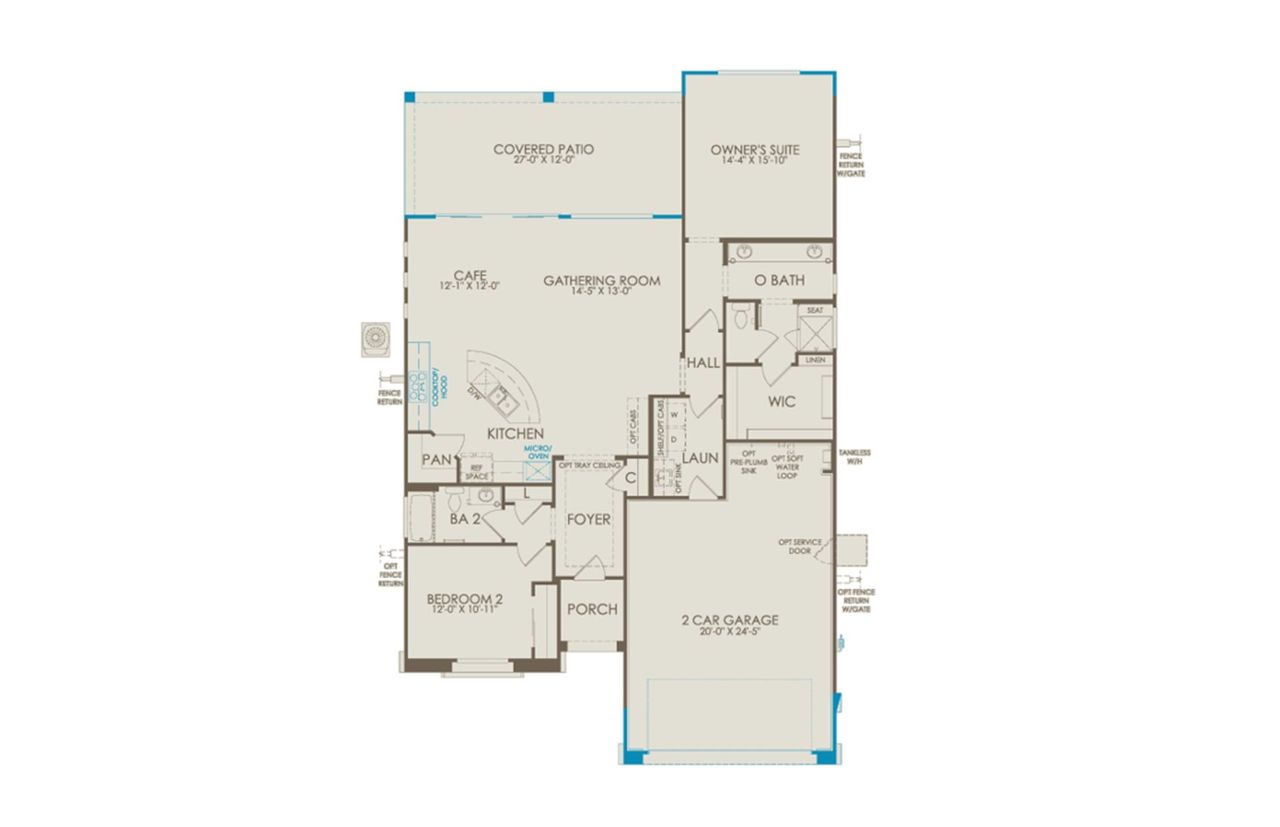 2D floor plan layout of this home in Del Webb at Rocking K, Tucson, AZ (Image 2).