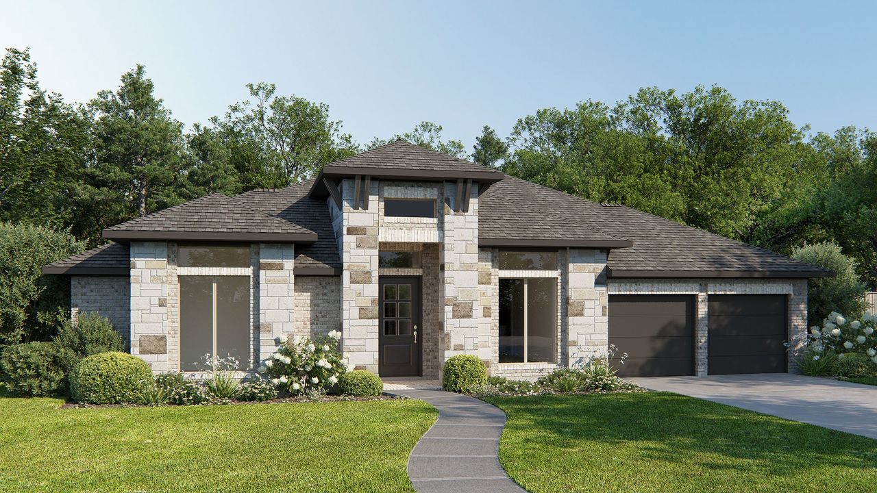 Representative exterior photo of a completed home built from the 3735W by Perry Homes in Evergreen, Conroe, TX (Image 2).