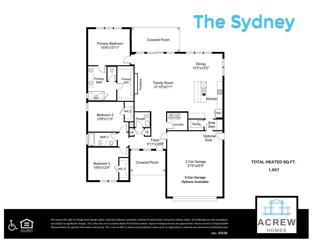 2D floor plan layout of this home in Dixon Grove, Grimesland, NC (Image 2).
