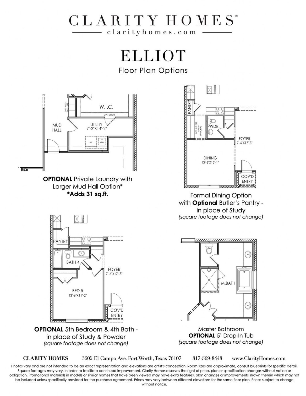 2D floor plan layout for the Elliot by Clarity Homes in The Lakes At Park Of Aledo, Aledo, TX (Image 2).