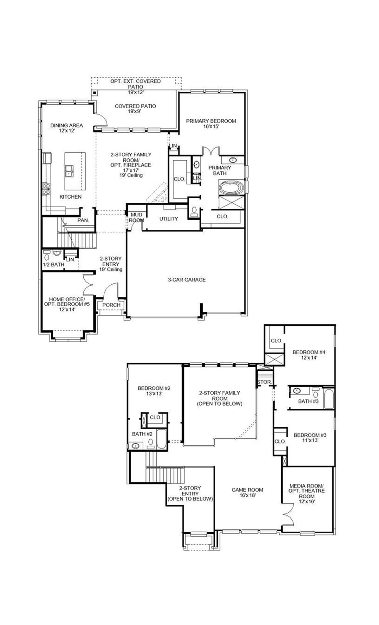 2D floor plan layout of this home in Riceland 60', Mont Belvieu, TX (Image 2).