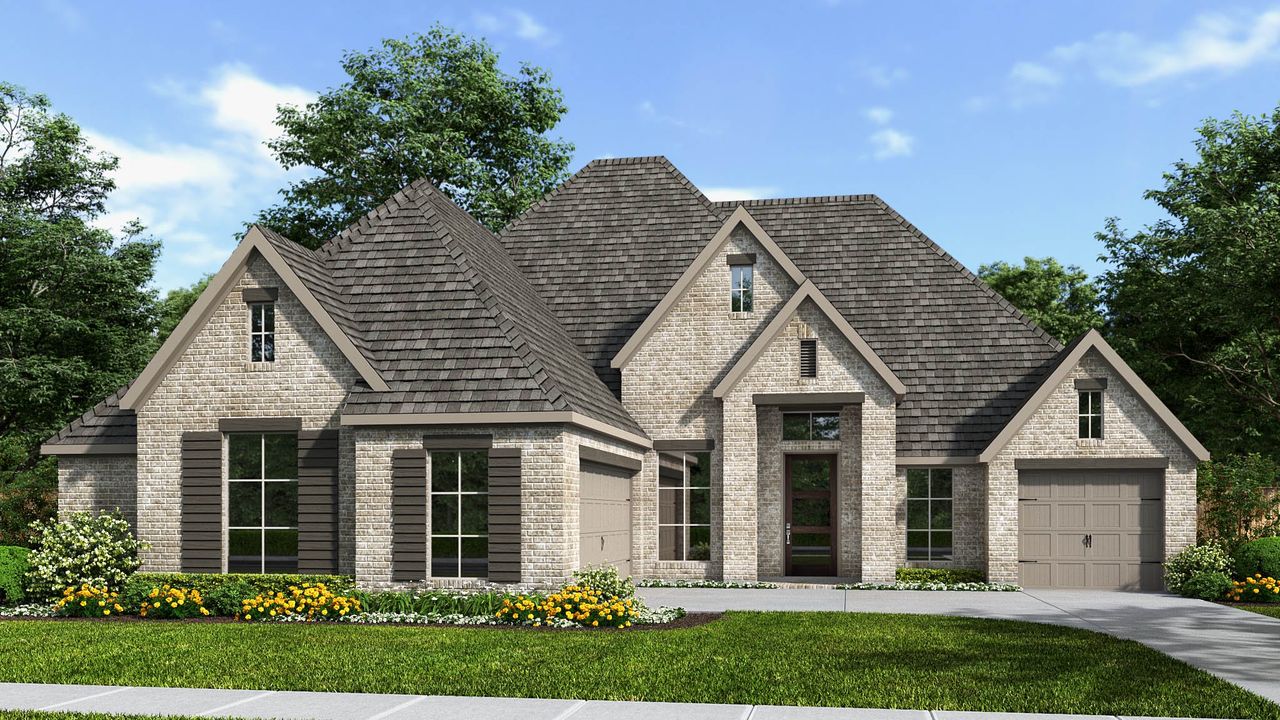 Representative exterior photo of a completed home built from the 3057W by Perry Homes in Sonoma Verde 70', Rockwall, TX (Image 2).