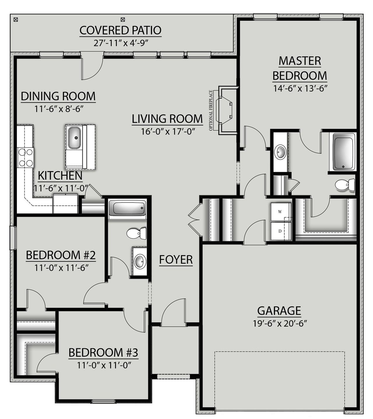 2D floor plan layout for the Hughes IV B by DSLD Homes in Little Cypress Grove, Orange, TX (Image 2).
