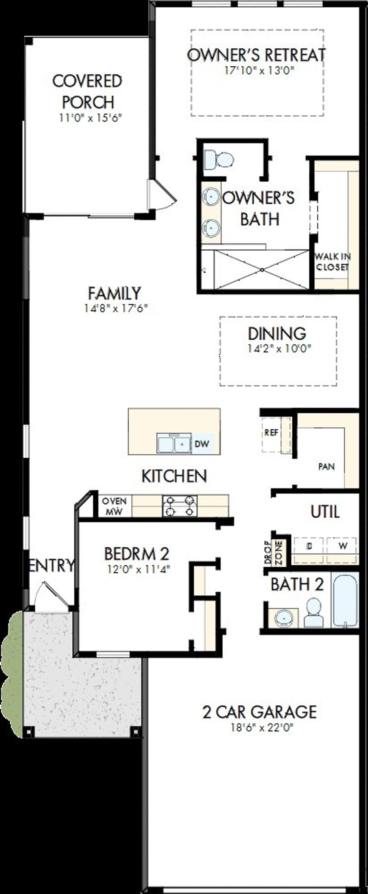 2D floor plan layout of this home in Encore at Chatham Park – Villa Series, Pittsboro, NC (Image 2).
