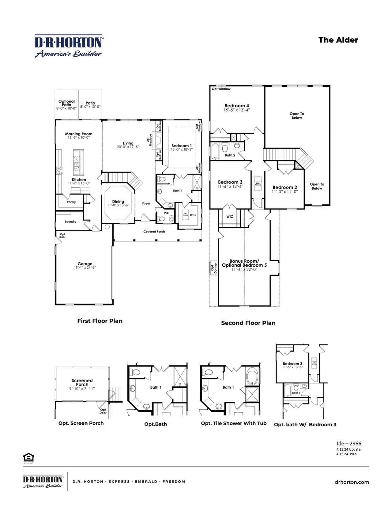 2D floor plan layout for the Alder by D.R. Horton in Eden Springs, Longs, SC (Image 2).