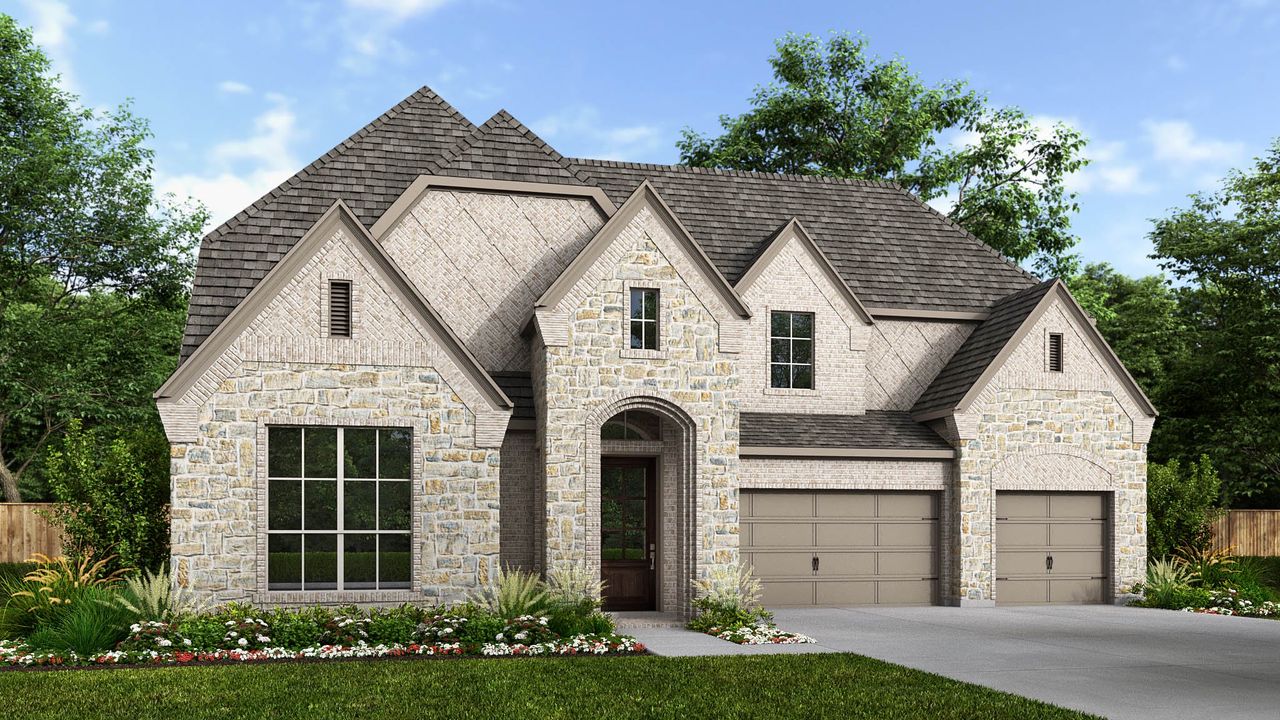 Representative exterior photo of a completed home built from the 3896W by Perry Homes in Somerset Park 80', Rockwall, TX (Image 2).