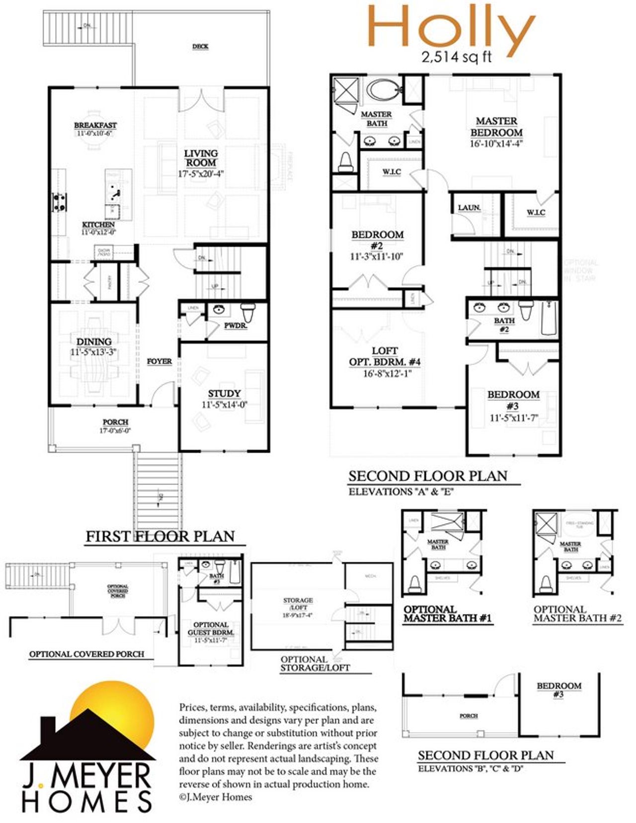 2D floor plan layout for the Holly by J.Meyer Homes in Wando Forest, Mount Pleasant, SC (Image 2).